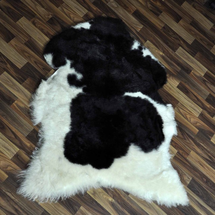 Echtes Lammfell Schaffell Fell schwarzbraun weiss 120x90 geschoren #2204