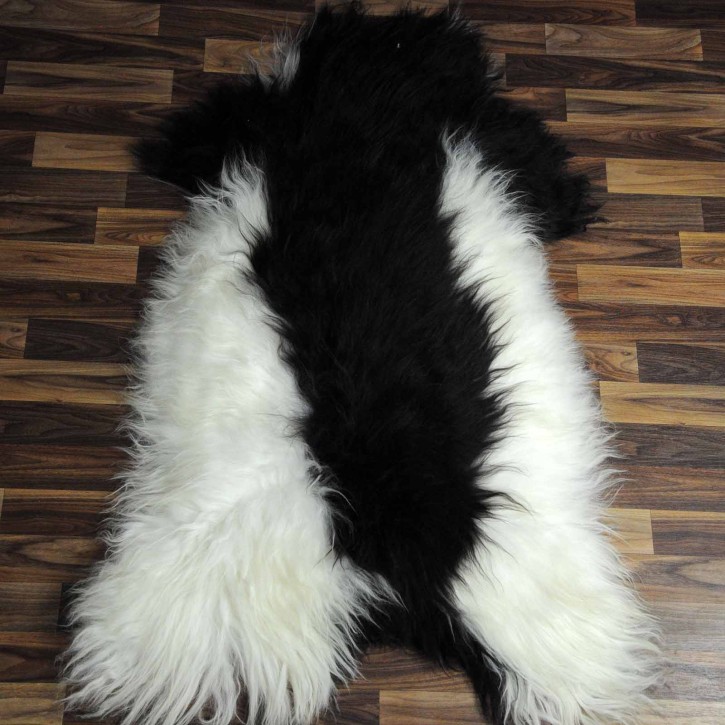 XXL ÖKO Island Schaffell beige schwarzbraun 125x80 Unikat Krampus #6683