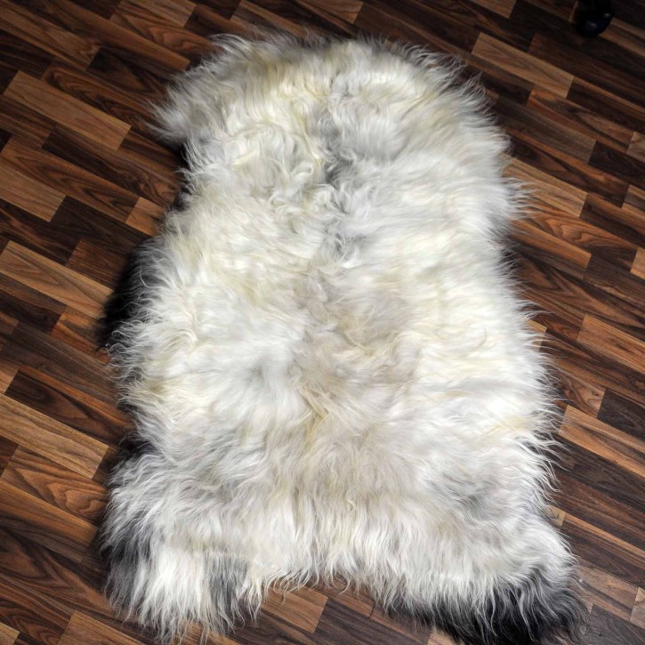 XXL ÖKO Island Schaffell beige schwarzbraun 125x85 Unikat Krampus #7509