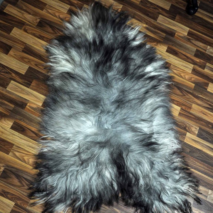 XXXL ÖKO Island Schaffell schwarzbraun grau 130x80 Unikat Krampus #7548