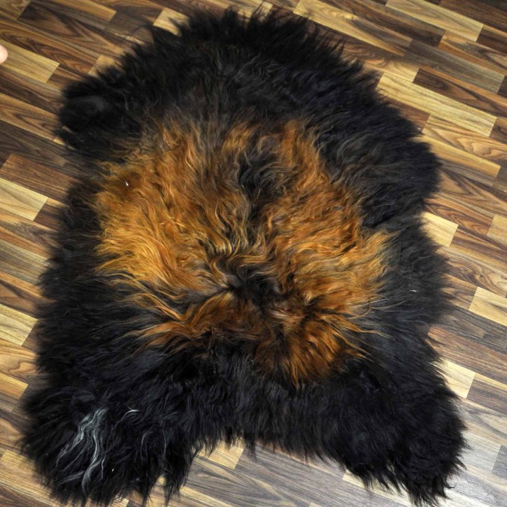XXL ÖKO Island Schaffell schwarz braun geflammt 120x80 #7638