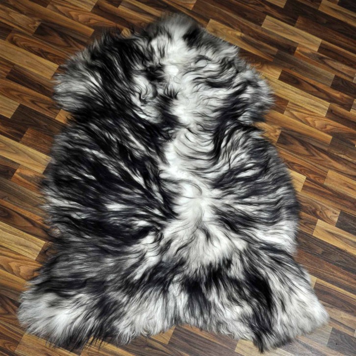 XXL ÖKO Island Schaffell weiß schwarzbraun geflammt 120x85 #7647