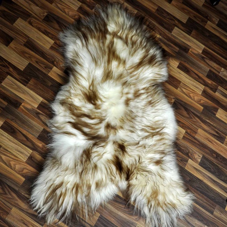 XXXL ÖKO Island Schaffell weiß braun geflammt 130x85 Krampus #8008