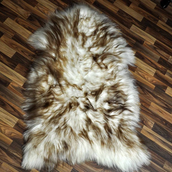 XXXL ÖKO Island Schaffell weiß braun geflammt 135x80 Krampus #8014