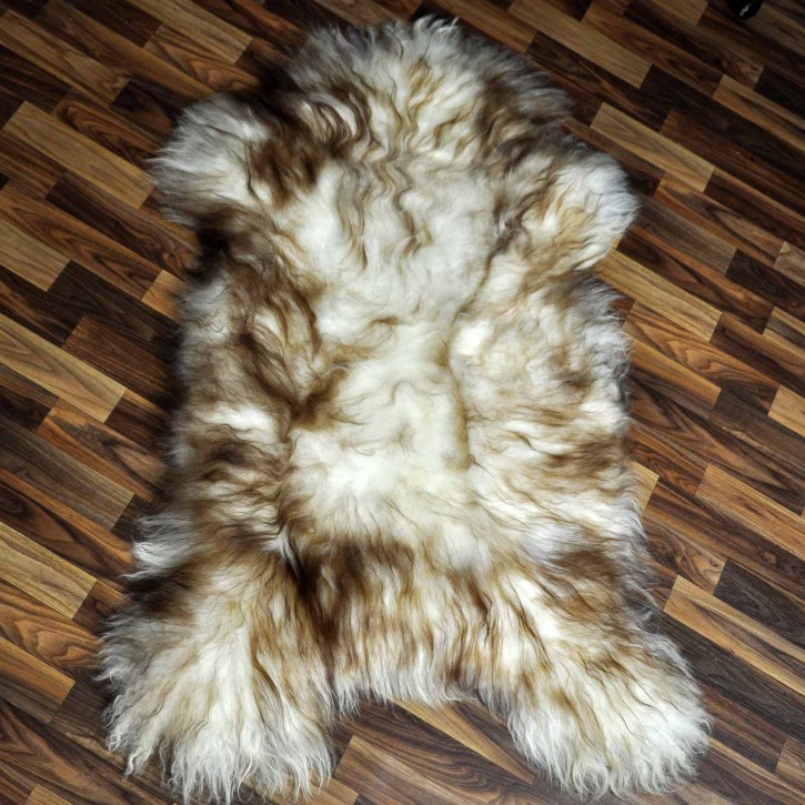 XXXL ÖKO Island Schaffell weiß braun geflammt 135x85 Krampus #8015