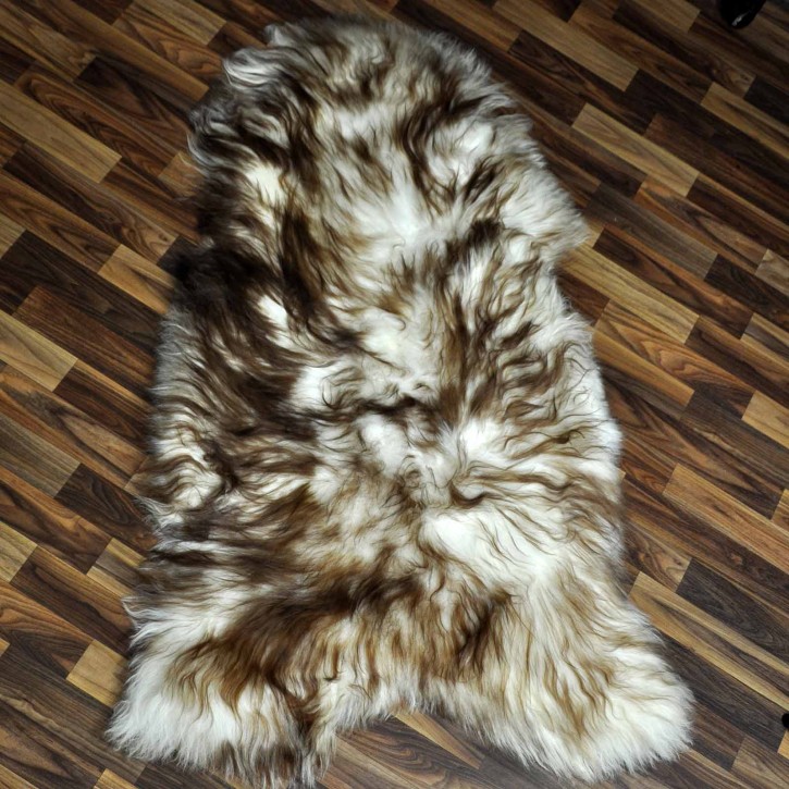 XXXL ÖKO Island Schaffell weiß braun geflammt 135x80 Krampus #8018