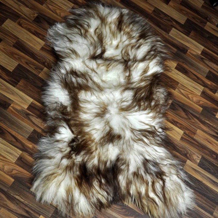 XXXL ÖKO Island Schaffell weiß braun geflammt 130x75 Krampus #8019