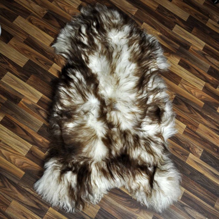 XXXL ÖKO Island Schaffell weiß braun geflammt 130x75 Krampus #8020