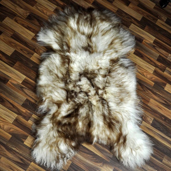 XXXL ÖKO Island Schaffell weiß braun geflammt 130x80 Krampus #8023