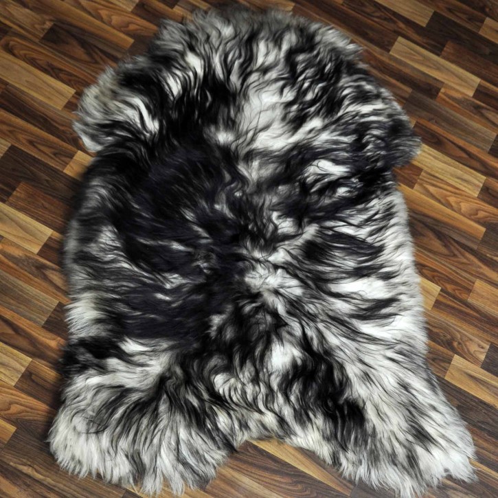 XXL ÖKO Island Schaffell weiß schwarzbraun geflammt 125x80 #8024