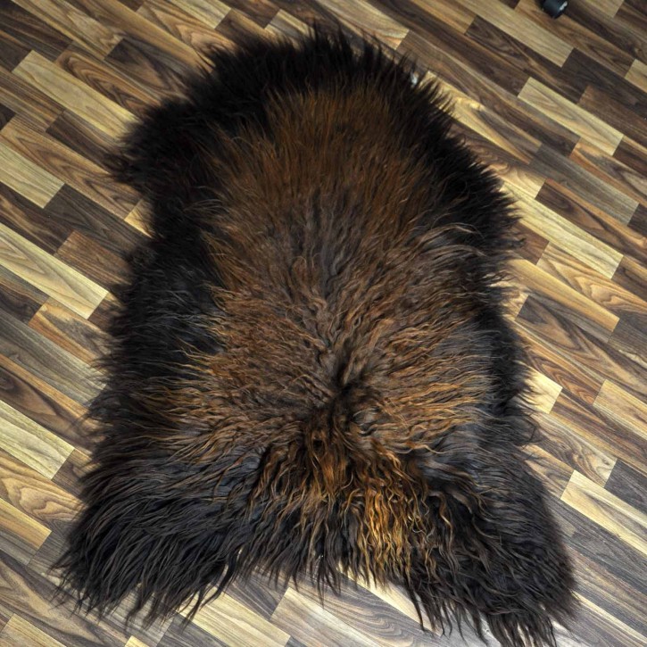 XXL ÖKO Island Schaffell schwarz braun geflammt 120x80 Feuer Kamin #8038