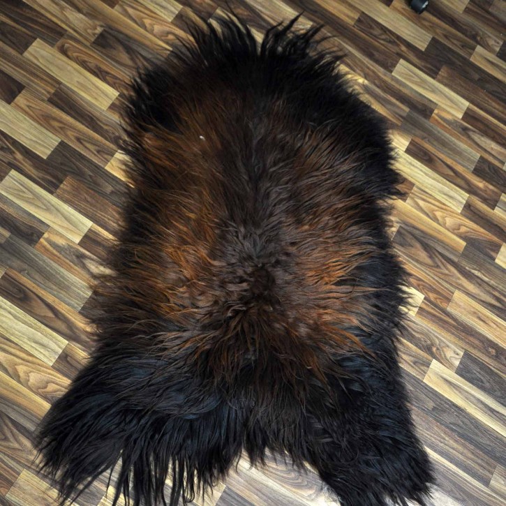 XXL ÖKO Island Schaffell schwarz braun geflammt 125x80 Feuer Kamin #8039