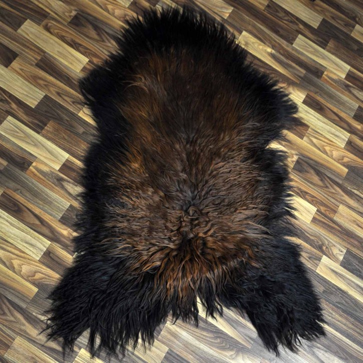 XXL ÖKO Island Schaffell schwarz braun geflammt 120x80 Feuer Kamin #8041