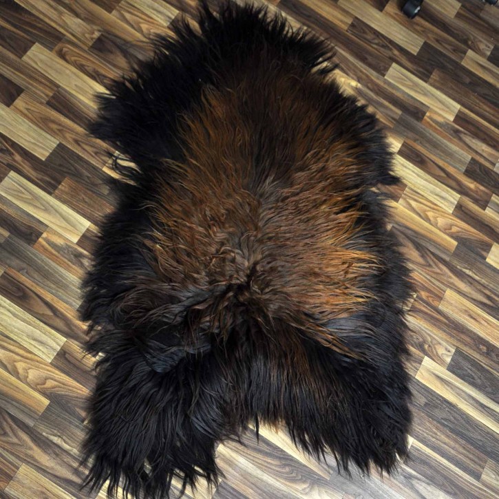 XXXL ÖKO Island Schaffell schwarz braun geflammt 130x80 Feuer Kamin #8046