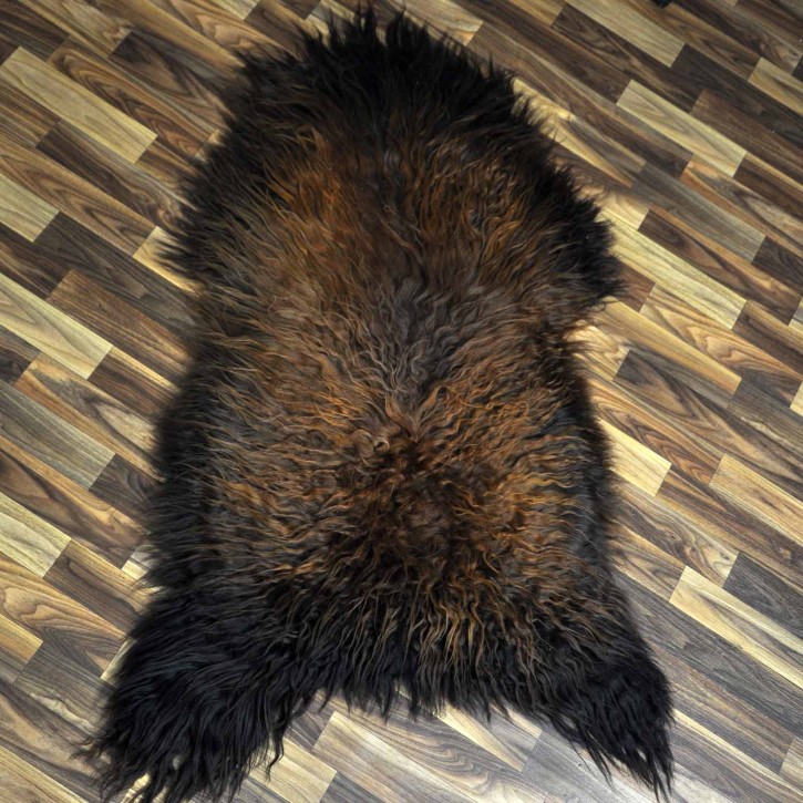 XXL ÖKO Island Schaffell schwarz braun geflammt 120x75 Feuer Kamin #8047