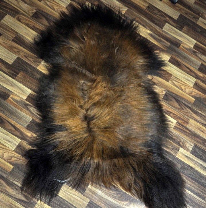 XXL ÖKO Island Schaffell schwarz braun geflammt 125x80 Feuer Kamin #8048
