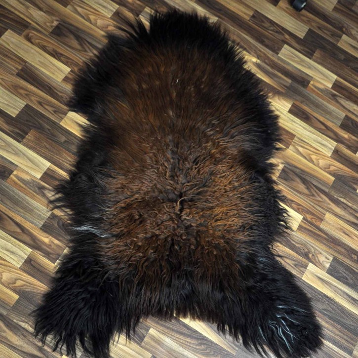 XXXL ÖKO Island Schaffell schwarz braun geflammt 130x75 Feuer Kamin #8051