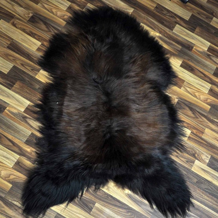 XXL ÖKO Island Schaffell schwarz braun geflammt 125x75 Feuer Kamin #8052