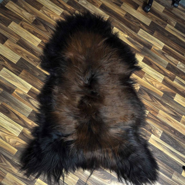 XXL ÖKO Island Schaffell schwarz braun geflammt 125x85 Feuer Kamin #8056