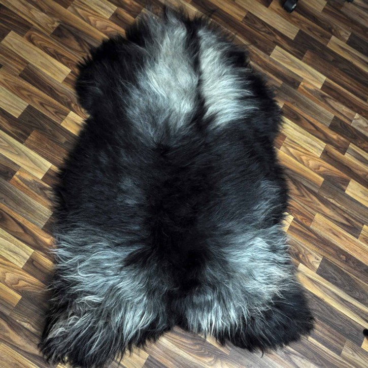 XXXL ÖKO Island Schaffell grau schwarzbraun 135x80 Unikat #8067