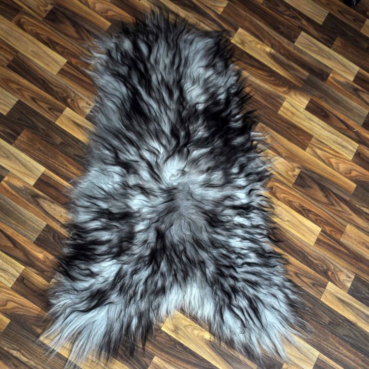 XL Island Schaffell grau schwarz geflammt 110x70 Krampus #8153