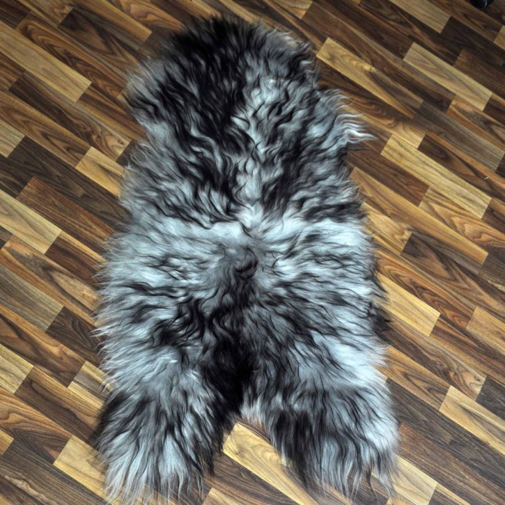 XL Island Schaffell grau schwarz geflammt 110x65 Krampus #8154