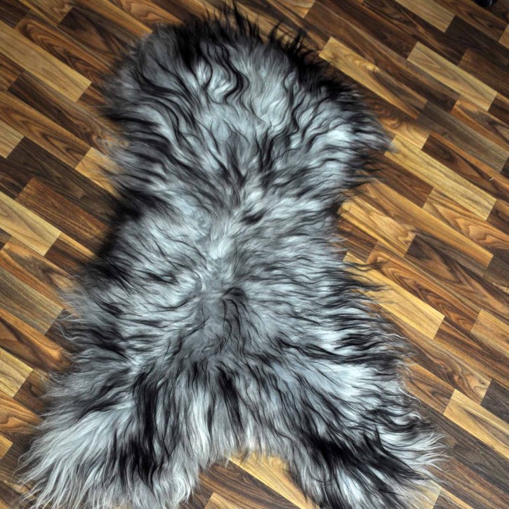 XL Island Schaffell grau schwarz geflammt 115x75 Krampus #8156