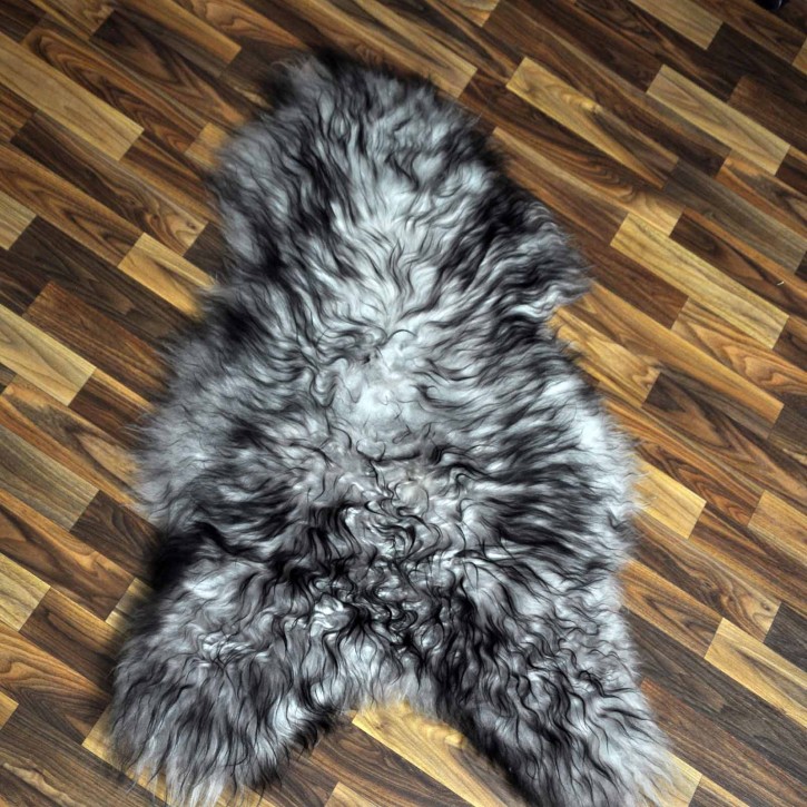 XL Island Schaffell grau schwarz geflammt 110x75 Krampus #8158