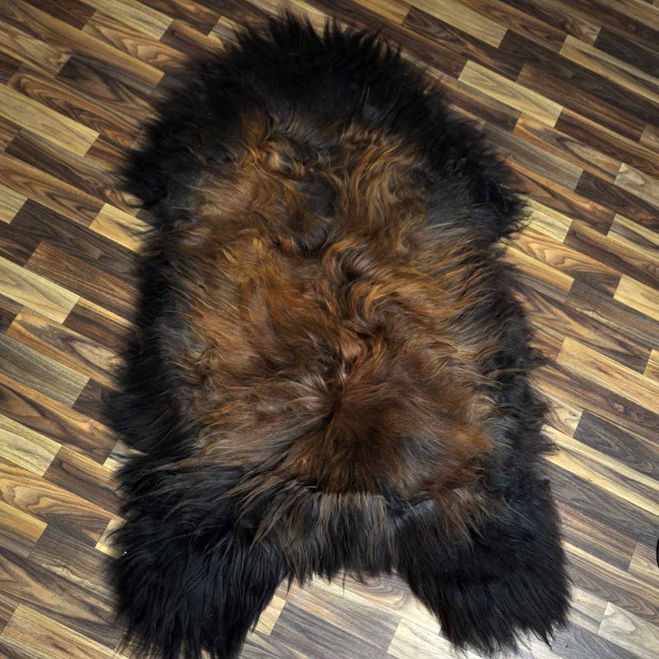 XXXL ÖKO Island Schaffell schwarz braun geflammt 130x80 Feuer Kamin #8505