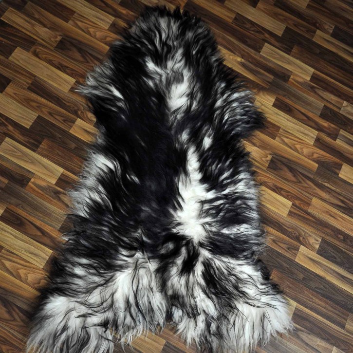 XXXL ÖKO Island Schaffell weiß schwarzbraun geflammt 135x70 #8655