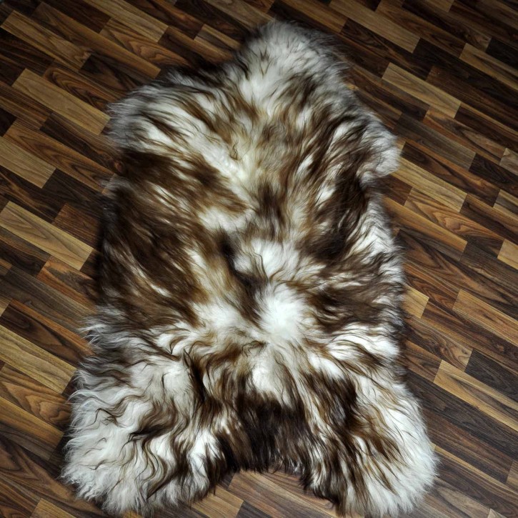 XXXL ÖKO Island Schaffell weiß braun geflammt 130x80 Krampus #8659