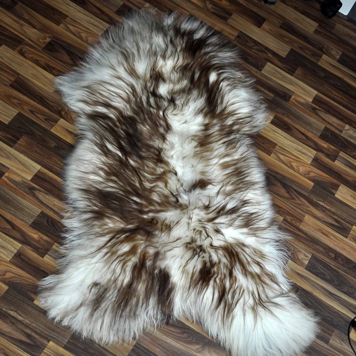 XXXL ÖKO Island Schaffell weiß braun geflammt 135x80 Teppich #8841