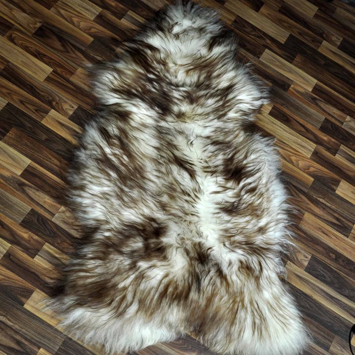 XXXL ÖKO Island Schaffell weiß braun geflammt 135x75 Teppich #8843