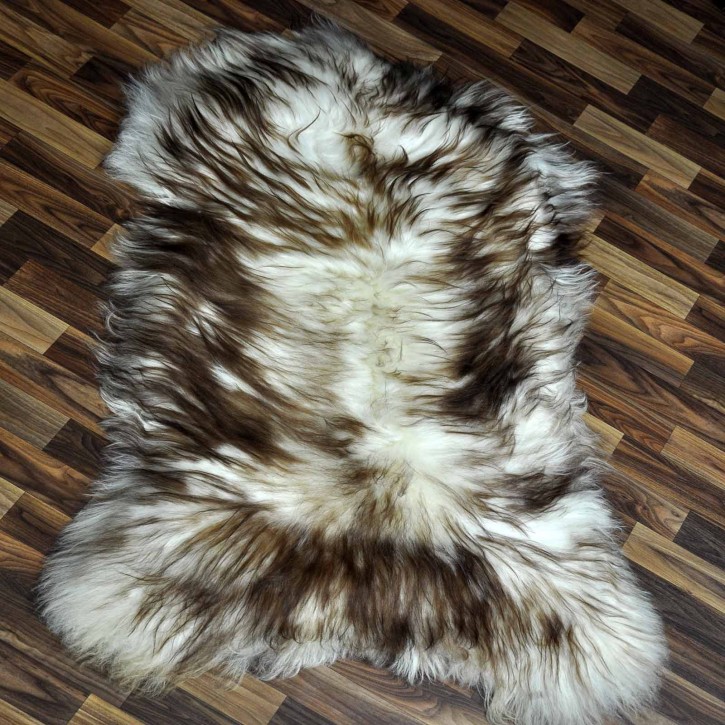 XXXL ÖKO Island Schaffell weiß braun geflammt 130x80 Teppich #8845