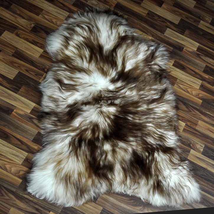 XXXL ÖKO Island Schaffell weiß braun geflammt 130x80 Teppich #8848