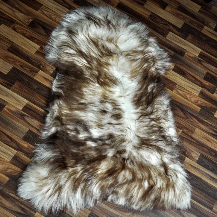 XXXL ÖKO Island Schaffell weiß braun geflammt 130x80 Teppich #8851