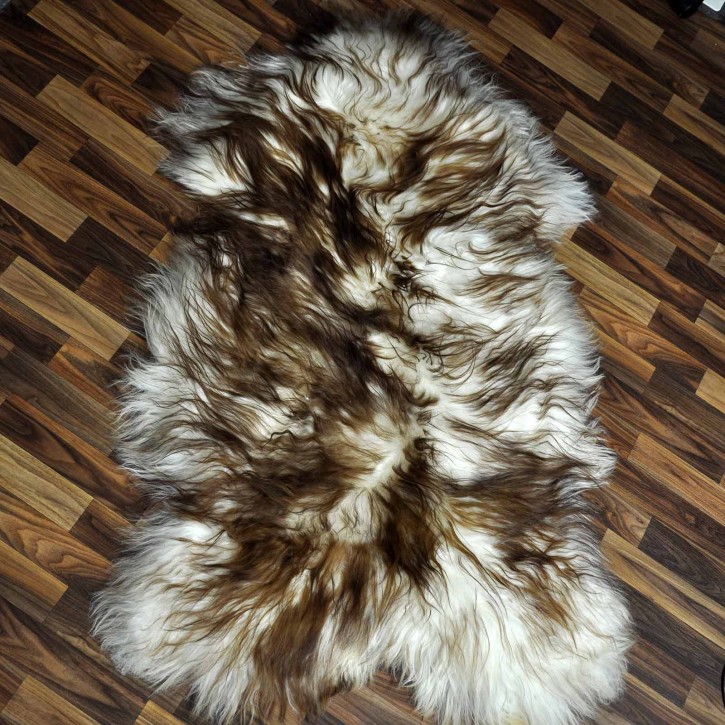 XXXL ÖKO Island Schaffell weiß braun geflammt 135x80 Teppich #8854