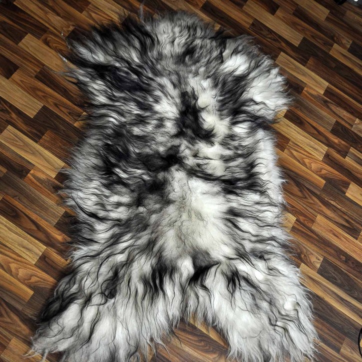 XXXL ÖKO Island Schaffell weiß schwarzbraun geflammt 140x80 #8856
