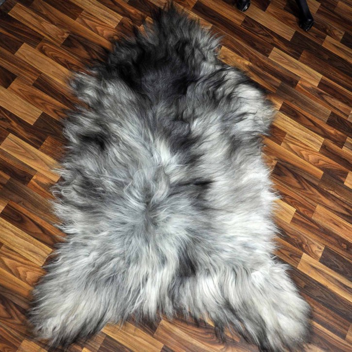XXXL ÖKO Island Schaffell grau schwarzbraun 130x80 groß Teppich#9111