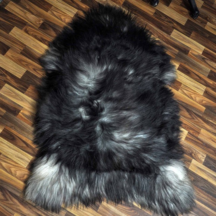 XXXL ÖKO Island Schaffell grau schwarzbraun 130x85 groß Teppich#9116