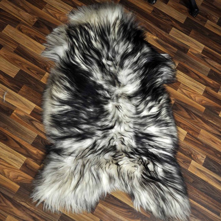 XXL ÖKO Island Schaffell weiß schwarzbraun geflammt 125x75 #9137