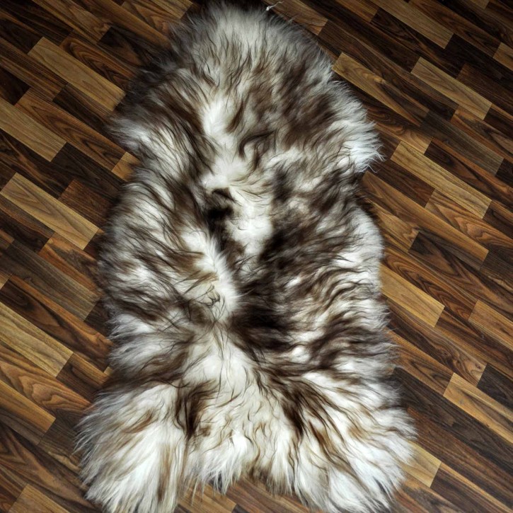 XXXL ÖKO Island Schaffell weiß braun geflammt 130x70 Mufflon #9594