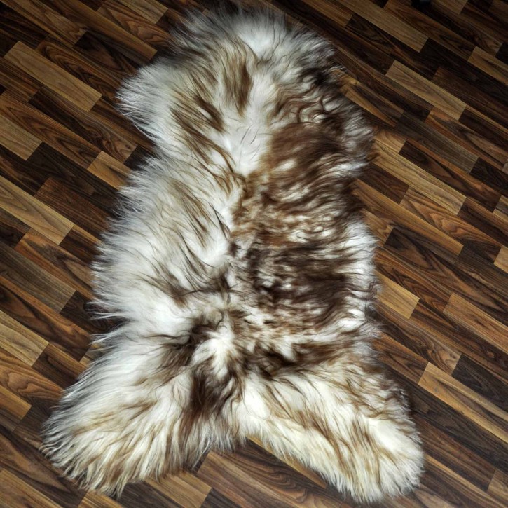 XXXL ÖKO Island Schaffell weiß braun geflammt 130x75 Mufflon #9598