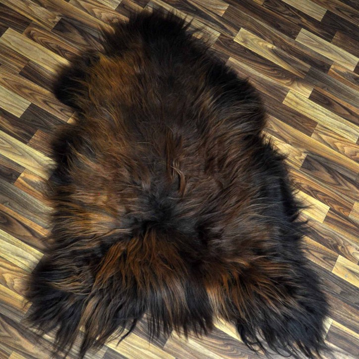 XL ÖKO Island Schaffell schwarz braun geflammt 115x80 Feuer Kamin #9641