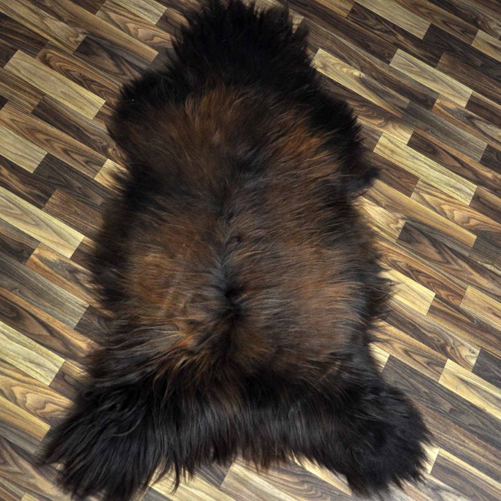 XXXL ÖKO Island Schaffell schwarz braun geflammt 130x80 Feuer Kamin #9642