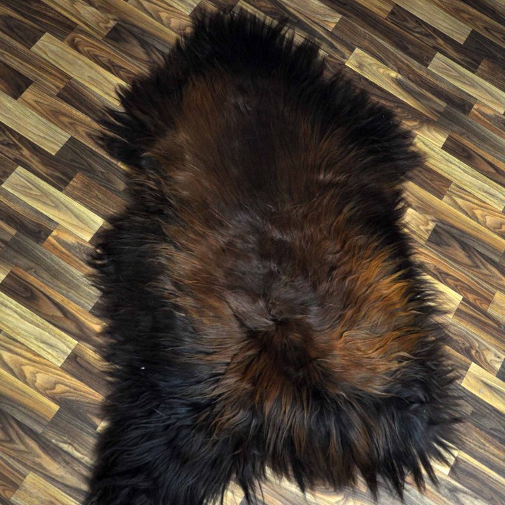 XXL ÖKO Island Schaffell schwarz braun geflammt 125x80 Feuer Kamin #9646