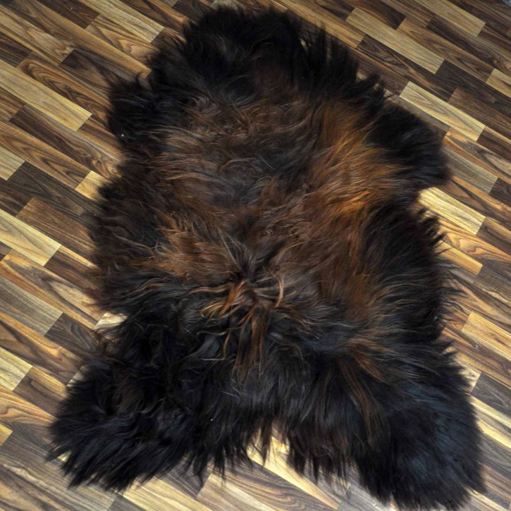 XXXL ÖKO Island Schaffell schwarz braun geflammt 130x85 Feuer Kamin #9715