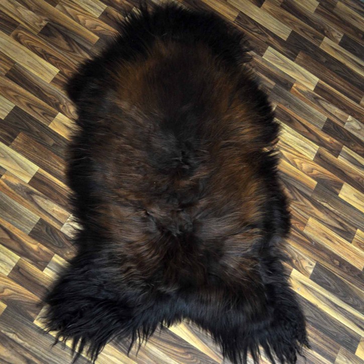 XXL ÖKO Island Schaffell schwarz braun geflammt 125x80 Feuer Kamin #9728