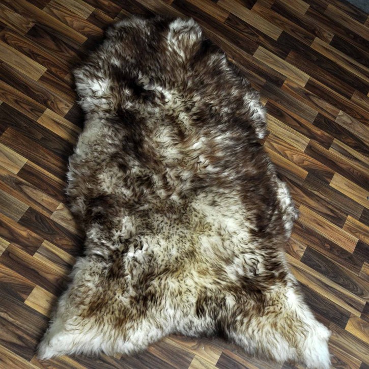 XXXL ÖKO Schaffell Lammfell weiss braun geflammt 135x85 Sheepskin #9740