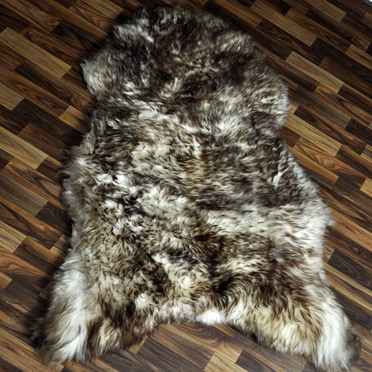 XXXL ÖKO Schaffell Lammfell weiss braun geflammt 135x95 Mufflon #9754